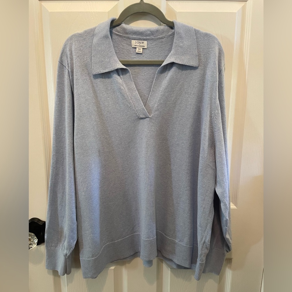 Blue Johnny Collar Sweater, Cotton/Cashmere Blend, J Crew 3X. So soft!